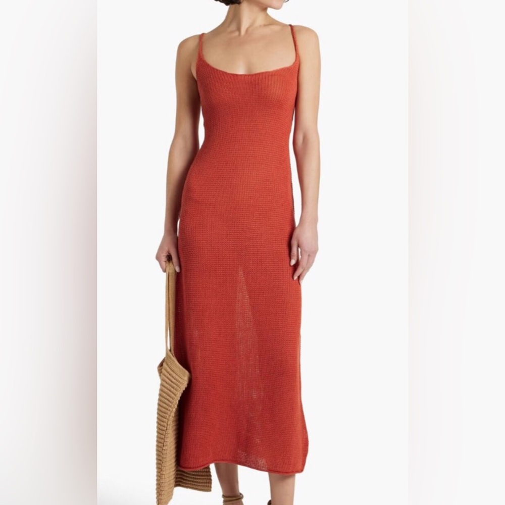 ONIA Crochet Knit Linen Midi Dress in Burnt Orange Size XL Brand New NWT
